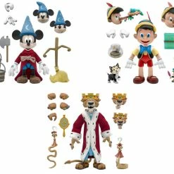 Maybang's Collectibles Super7 Disney Classic Animation ULTIMATES Wave 1 - Set Of 3 Sorcerer’s Apprentice Mickey Mouse, Pinocchio & Prince John