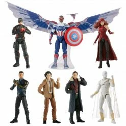 Maybang's Collectibles Hasbro Disney+ Marvel Legends Wave 1 Set Of 7 Figures Captain America (Sam Wilson/Falcon), John Walker (U.S. Agent), Baron Zemo, Bucky Barnes (Winter Soldier), Loki, Scarlet Witch & Vision (Captain America Flight Gear BAF)