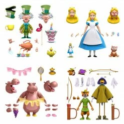 Maybang's Collectibles Super7 Disney Ultimates Wave 2 - Set Of 4 Alice, The Tea Time Mad Hatter, Robin Hood Stork Costume & Fantasia Hyacinth Hippo