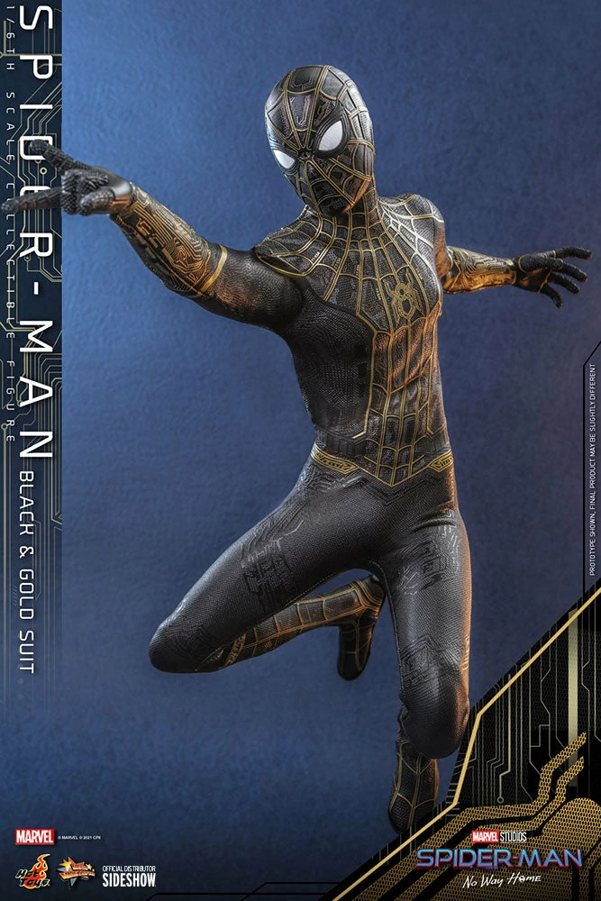 Maybang's Collectibles Hot Toys Marvel Spider-Man: No Way Home Spider-Man (Black & Gold Suit) 1/6 Scale 12" Collectible Figure 4 Maybang's Collectibles Hot Toys Marvel Spider-Man: No Way Home Spider-Man (Black & Gold Suit) 1/6 Scale 12" Collectible Figure